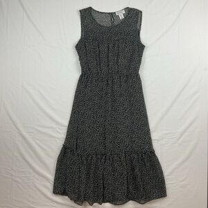 Nicole Miller Black White Midi Dress Size 4 Ruffle Hem Lined Cottagecore Chic